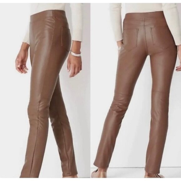 J Jill Faux Leather Pull On Pants Women Size Small Stretch Pleather Straight Leg - Picture 1 of 10